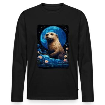 Loutre Nuit étoilée - T-shirt manches longues Premium bio Homme - noir - Devant - Nico (187cm)