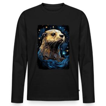 Loutre Nuit étoilée - T-shirt manches longues Premium bio Homme - noir - Devant - Nico (187cm)