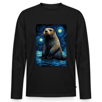 Loutre Nuit étoilée - T-shirt manches longues Premium bio Homme - noir - Devant - Nico (187cm)