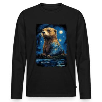 Loutre Nuit étoilée - T-shirt manches longues Premium bio Homme - noir - Devant - Nico (187cm)