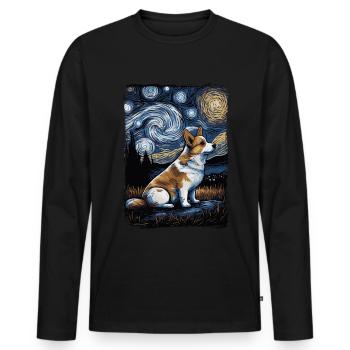 Corgi Starry Night - Männer Premium Bio Langarmshirt - Schwarz - Vorne - Nico (187cm)