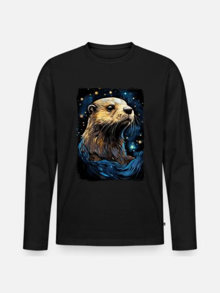 Otter Starry Night - Männer Premium Bio Langarmshirt - Schwarz