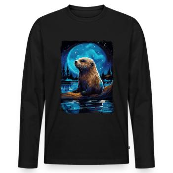 Loutre Nuit étoilée - T-shirt manches longues Premium bio Homme - noir - Devant - Nico (187cm)