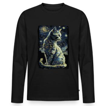 Cat Starry Night - Men's Premium Organic Long Sleeve Shirt - black - Front - Nico (187cm)