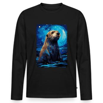 Loutre Nuit étoilée - T-shirt manches longues Premium bio Homme - noir - Devant - Nico (187cm)