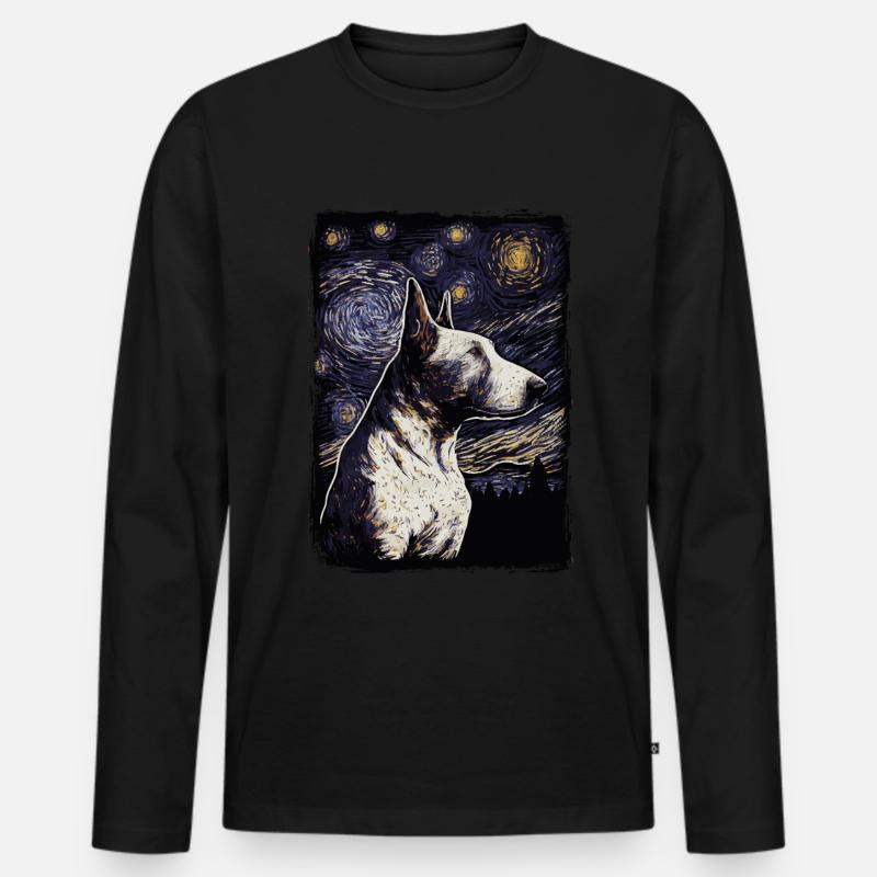 Bullterrier Starry Night - Männer Premium Bio Langarmshirt - Schwarz