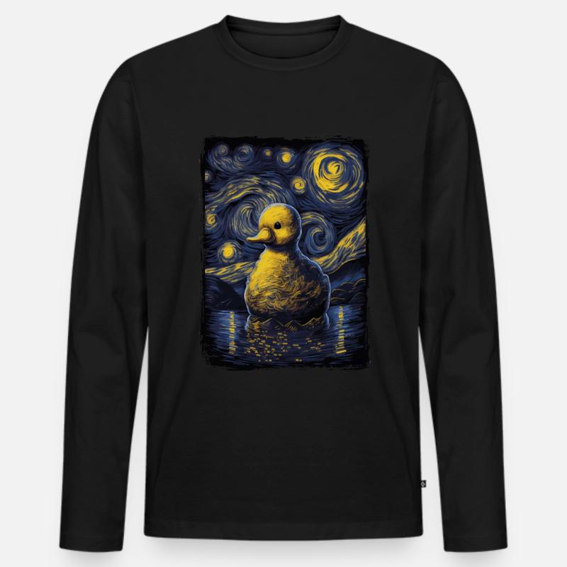Badeente Starry Night - Männer Premium Bio Langarmshirt - Schwarz