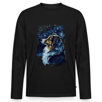 Shetland Shepherd Starry Night - Men's Premium Organic Long Sleeve Shirt - black - Front - Nico (187cm)