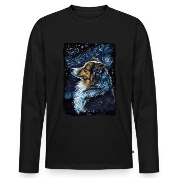 Shetland Shepherd Starry Night - Men's Premium Organic Long Sleeve Shirt - black - Front - Nico (187cm)