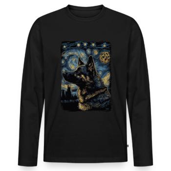 Berger Allemand Nuit Étoilée - T-shirt manches longues Premium bio Homme - noir - Devant - Nico (187cm)