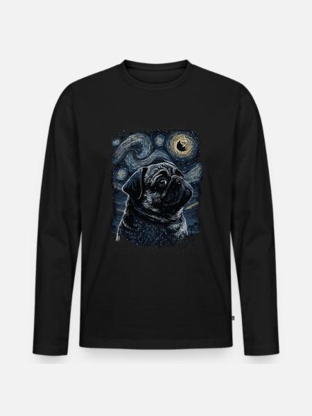 Mops Starry Night - Männer Premium Bio Langarmshirt - Schwarz