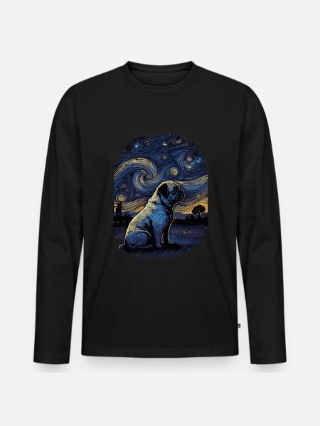 Mops Starry Night - Männer Premium Bio Langarmshirt - Schwarz