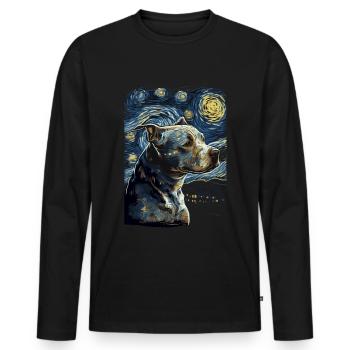 Pitbull Chien Nuit Étoilée - T-shirt manches longues Premium bio Homme - noir - Devant - Nico (187cm)