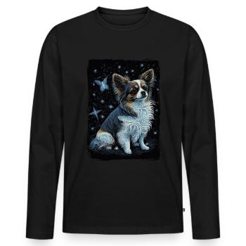 Papillon Hund Starry Night - Männer Premium Bio Langarmshirt - Schwarz - Vorne - Nico (187cm)
