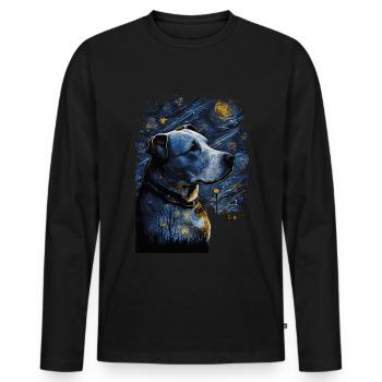 Pitbull Chien Nuit Étoilée - T-shirt manches longues Premium bio Homme - noir - Devant - Nico (187cm)