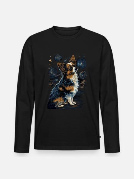 Papillon Dog Starry Night - Men's Premium Organic Long Sleeve Shirt - black