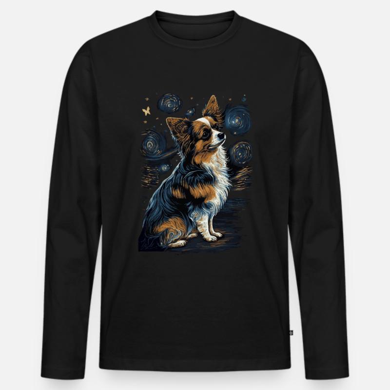 Papillon Hund Starry Night - Männer Premium Bio Langarmshirt - Schwarz