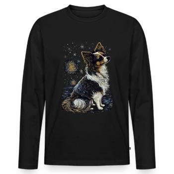 Papillon Hund Starry Night - Männer Premium Bio Langarmshirt - Schwarz - Vorne - Nico (187cm)