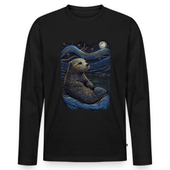 Loutre Nuit étoilée - T-shirt manches longues Premium bio Homme - noir - Devant - Nico (187cm)