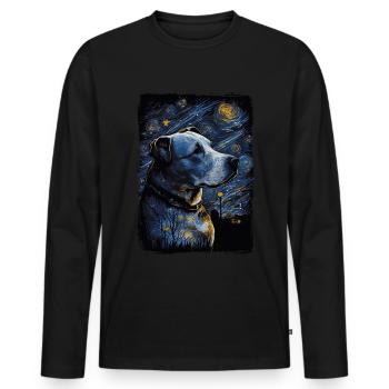 Pitbull Chien Nuit Étoilée - T-shirt manches longues Premium bio Homme - noir - Devant - Nico (187cm)