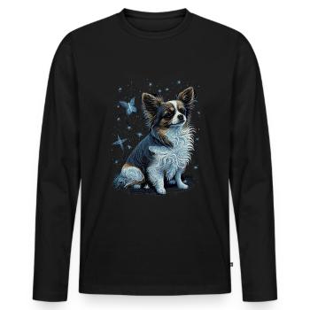 Papillon Hund Starry Night - Männer Premium Bio Langarmshirt - Schwarz - Vorne - Nico (187cm)