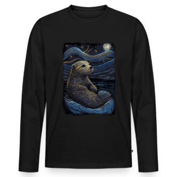 Loutre Nuit étoilée - T-shirt manches longues Premium bio Homme - noir - Devant - Nico (187cm)