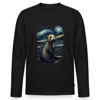 Loutre Nuit étoilée - T-shirt manches longues Premium bio Homme - noir - Devant - Nico (187cm)
