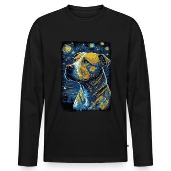 Pitbull Chien Nuit Étoilée - T-shirt manches longues Premium bio Homme - noir - Devant - Nico (187cm)