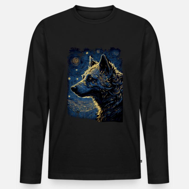 Hyäne Starry Night - Männer Premium Bio Langarmshirt - Schwarz