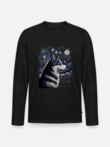 Husky Starry Night - Männer Premium Bio Langarmshirt - Schwarz