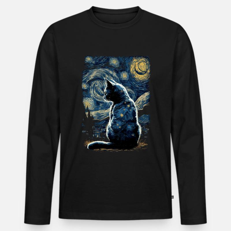 Katze Starry Night - Männer Premium Bio Langarmshirt - Schwarz