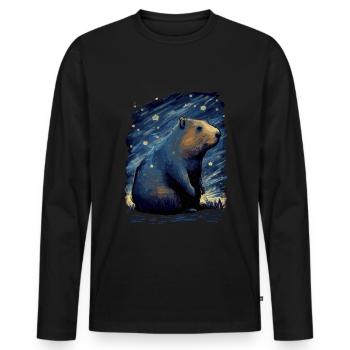 Wasserschwein Starry Night - Männer Premium Bio Langarmshirt - Schwarz - Vorne - Nico (187cm)