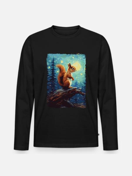 Squirrel Starry Night - Men's Premium Organic Long Sleeve Shirt - black