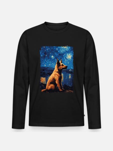 Schäferhund Starry Night - Männer Premium Bio Langarmshirt - Schwarz