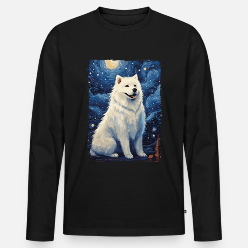 Samoyed Starry Night - Men's Premium Organic Long Sleeve Shirt - black