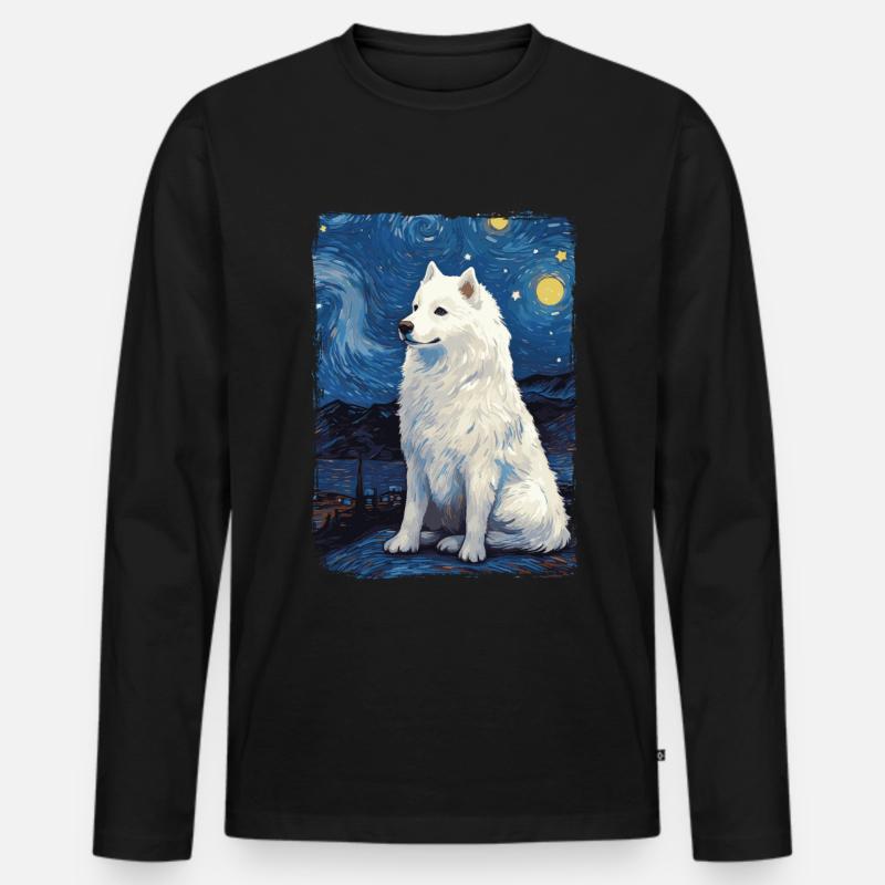 Samoyed Starry Night - Männer Premium Bio Langarmshirt - Schwarz