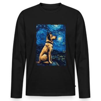 Berger Allemand Nuit Étoilée - T-shirt manches longues Premium bio Homme - noir - Devant - Nico (187cm)