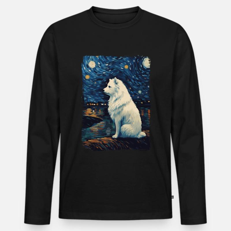 Samoyed Starry Night - Männer Premium Bio Langarmshirt - Schwarz