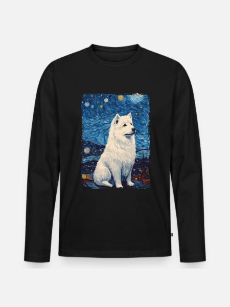 Samoyed Starry Night - Men's Premium Organic Long Sleeve Shirt - black
