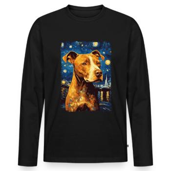 Pitbull Chien Nuit Étoilée - T-shirt manches longues Premium bio Homme - noir - Devant - Nico (187cm)