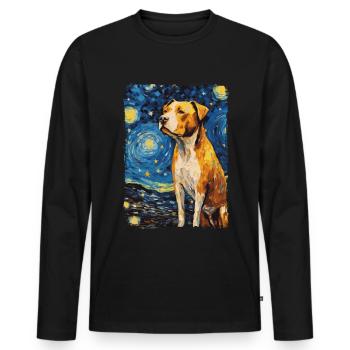 Pitbull Chien Nuit Étoilée - T-shirt manches longues Premium bio Homme - noir - Devant - Nico (187cm)