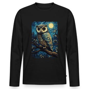 Eule Starry Night - Männer Premium Bio Langarmshirt - Schwarz - Vorne - Nico (187cm)