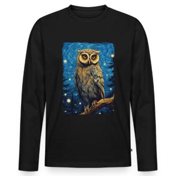 Eule Starry Night - Männer Premium Bio Langarmshirt - Schwarz - Vorne - Nico (187cm)