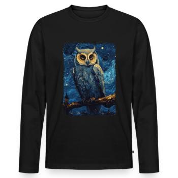 Eule Starry Night - Männer Premium Bio Langarmshirt - Schwarz - Vorne - Nico (187cm)