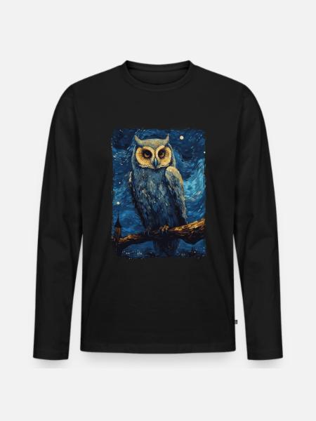 Eule Starry Night - Männer Premium Bio Langarmshirt - Schwarz