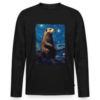 Loutre Nuit étoilée - T-shirt manches longues Premium bio Homme - noir - Devant - Nico (187cm)