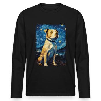 Pitbull Chien Nuit Étoilée - T-shirt manches longues Premium bio Homme - noir - Devant - Nico (187cm)