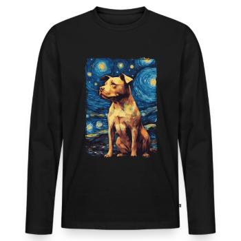 Pitbull Chien Nuit Étoilée - T-shirt manches longues Premium bio Homme - noir - Devant - Nico (187cm)