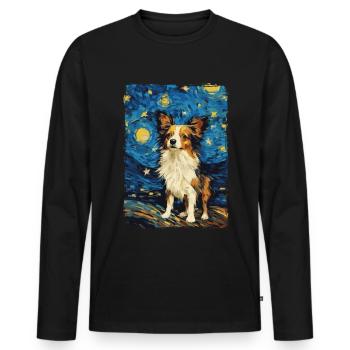 Papillon Hund Starry Night - Männer Premium Bio Langarmshirt - Schwarz - Vorne - Nico (187cm)