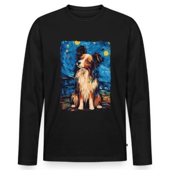 Papillon Hund Starry Night - Männer Premium Bio Langarmshirt - Schwarz - Vorne - Nico (187cm)